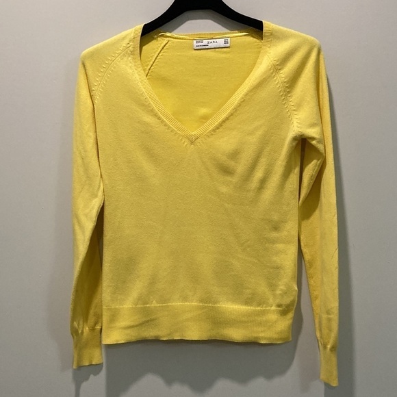 ZARA Yellow Long Sleeve V Neck Sweater - Picture 5 of 12